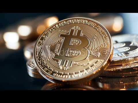 Golden bitcoin animation with glowing bokeh - Stock Footage